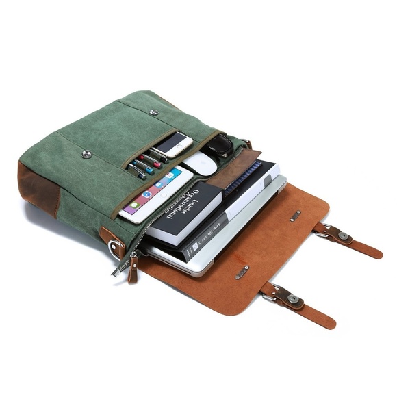 Mens "Kevin" Leather and Canvas Messenger Bag - Picture 4 of 6